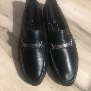 Cole Haan Black Leather Slip-On Loafers with Silver Accent 11
